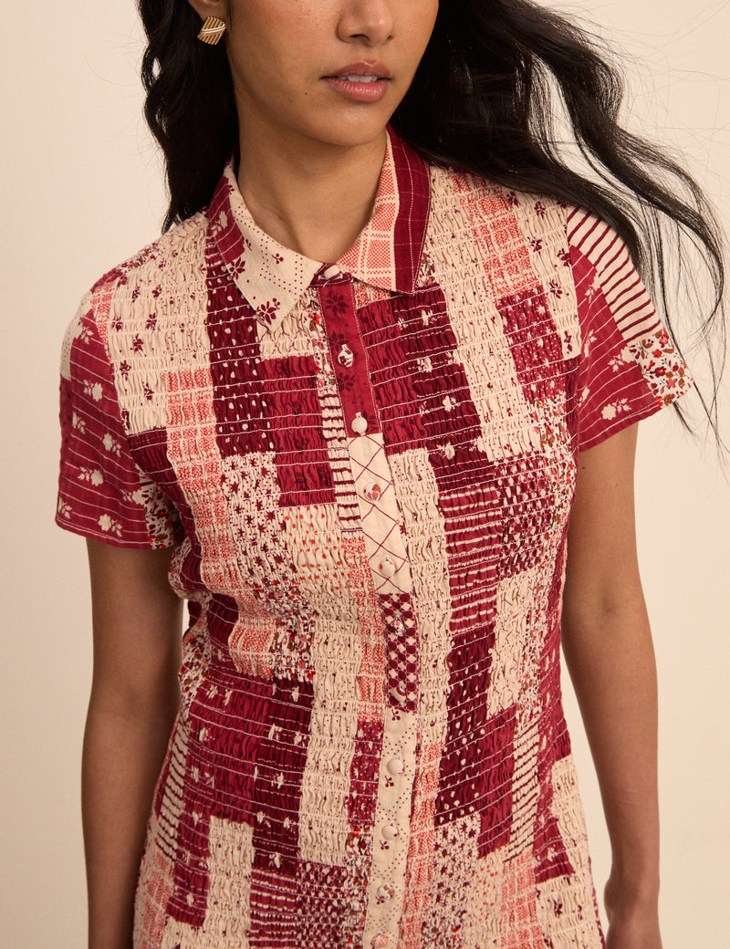 Red and Cream Patchwork Mel Mini Dress