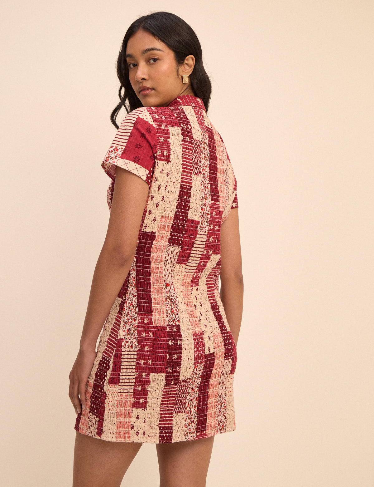 Red and Cream Patchwork Mel Mini Dress
