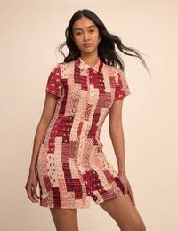Red and Cream Patchwork Mel Mini Dress
