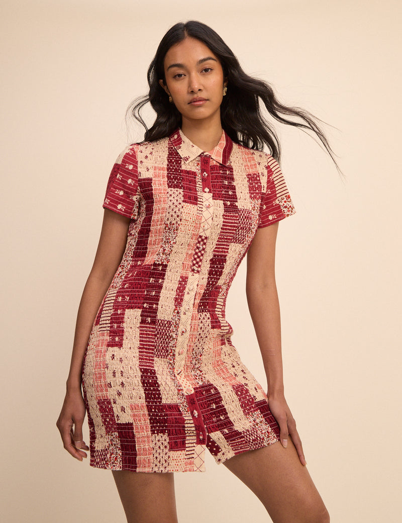 Red and Cream Patchwork Mel Mini Dress