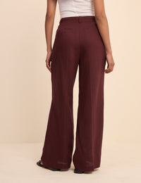 Burgundy Linen-Blend Jax Wide Leg Trousers