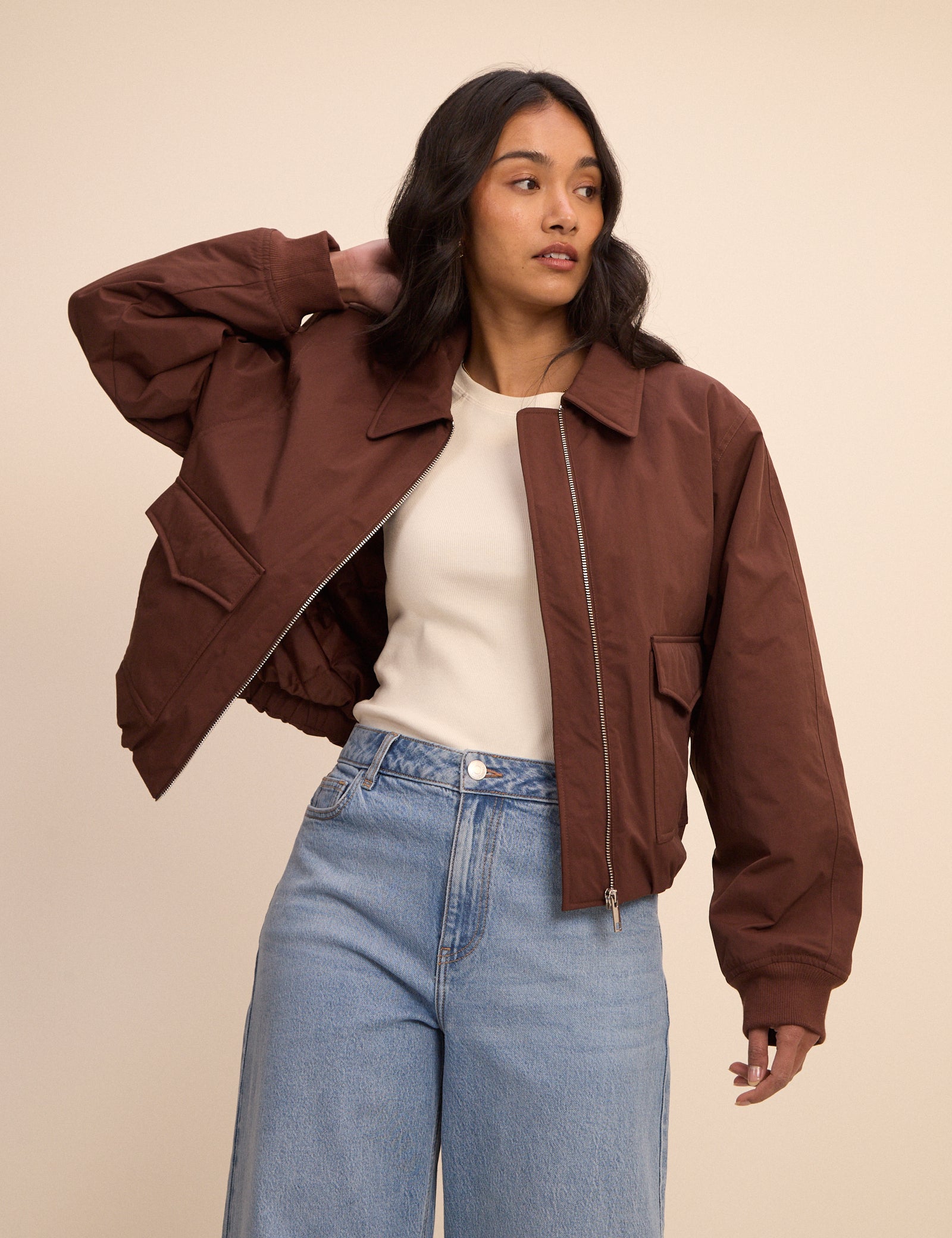 Brown Collared Bomber Jacket