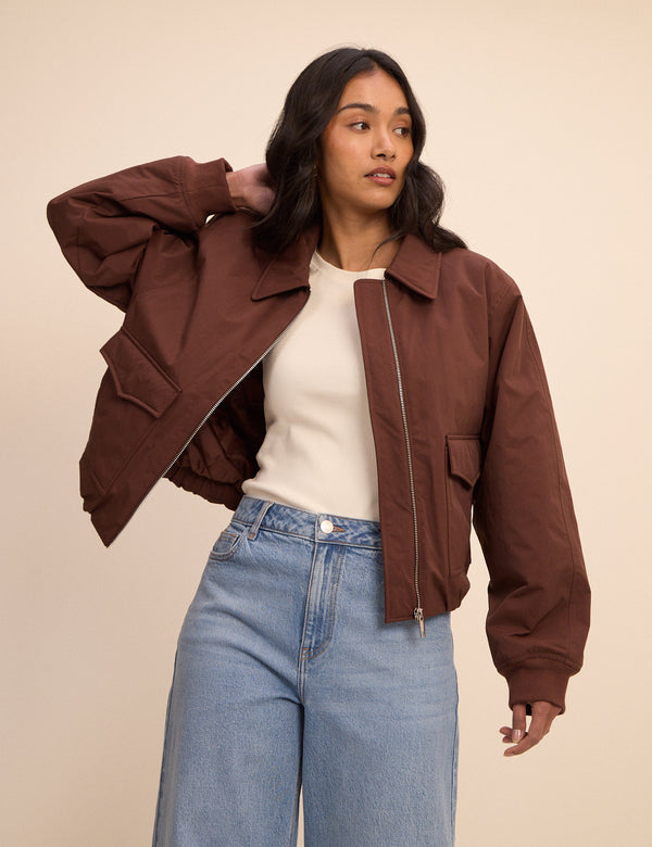 Brown Collared Bomber Jacket