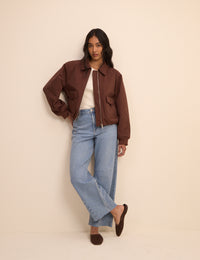 Brown Collared Bomber Jacket