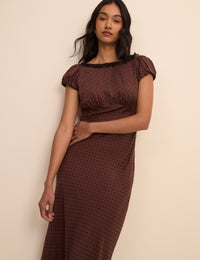 Petite Brown Polka Dot Puff Sleeve Marianna Midi Dress