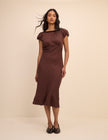 Petite Brown Polka Dot Puff Sleeve Marianna Midi Dress