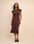 Petite Brown Polka Dot Puff Sleeve Marianna Midi Dress
