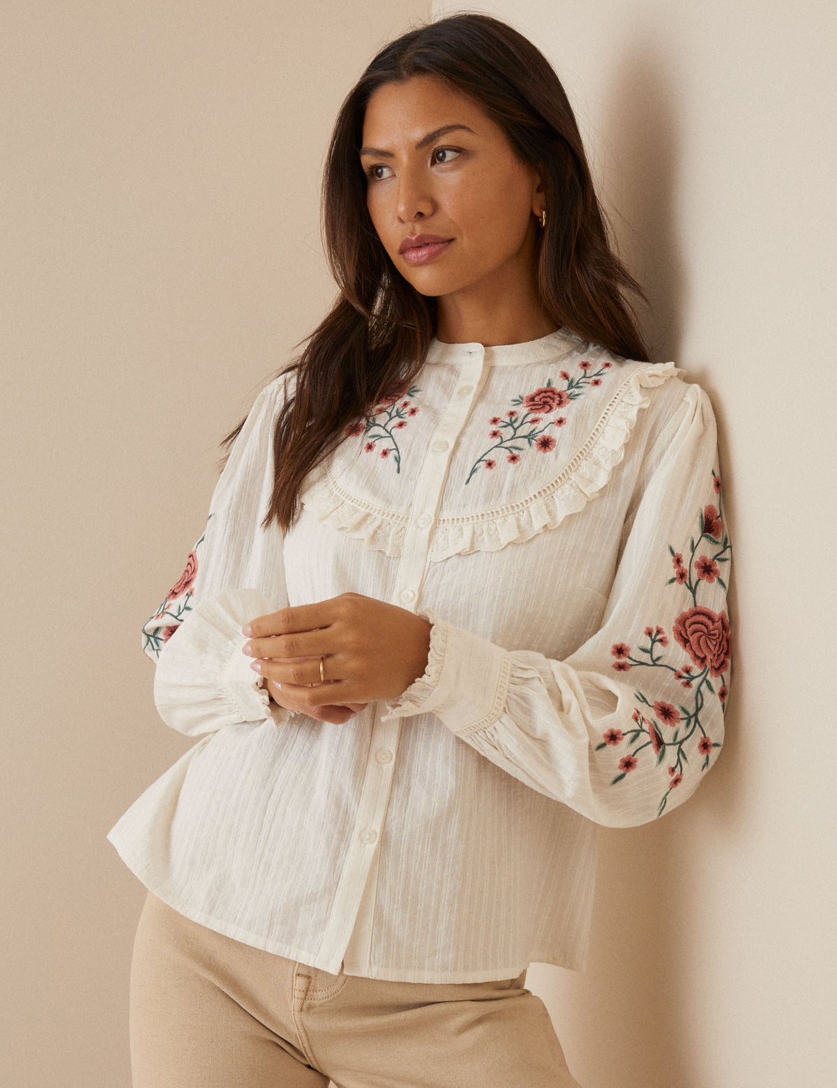 Cream Embroidered Floral Abbie Blouse