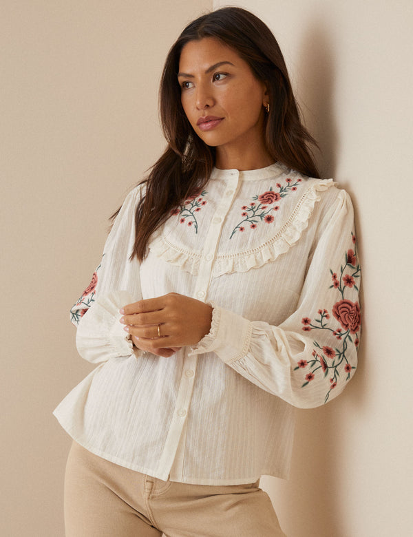 Cream Embroidered Floral Abbie Blouse