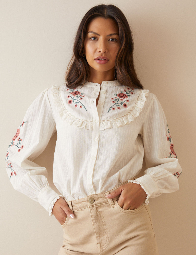 Cream Embroidered Floral Abbie Blouse