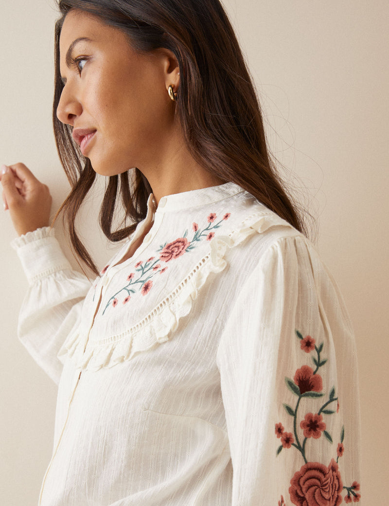 Cream Embroidered Floral Abbie Blouse