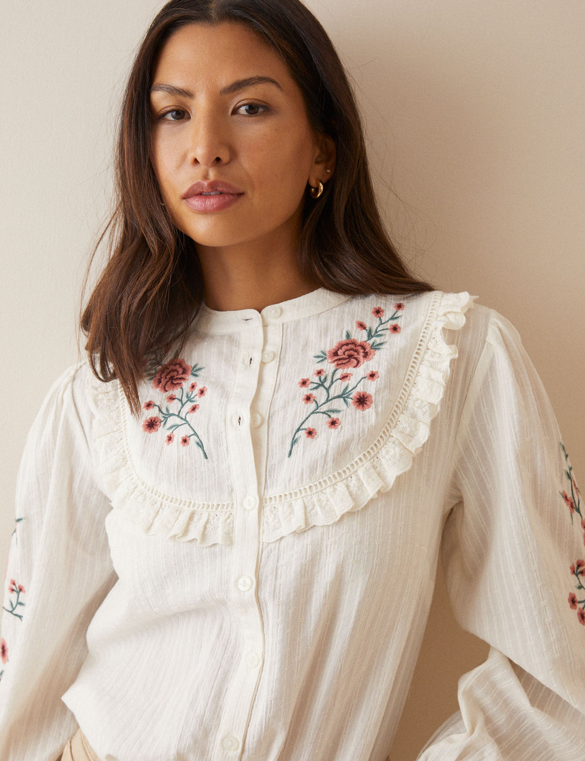 Cream Embroidered Floral Abbie Blouse