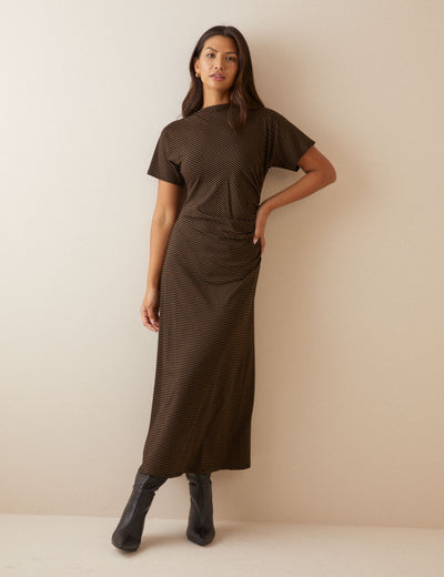 Brown Stripe Jersey Nellie Midi Dress