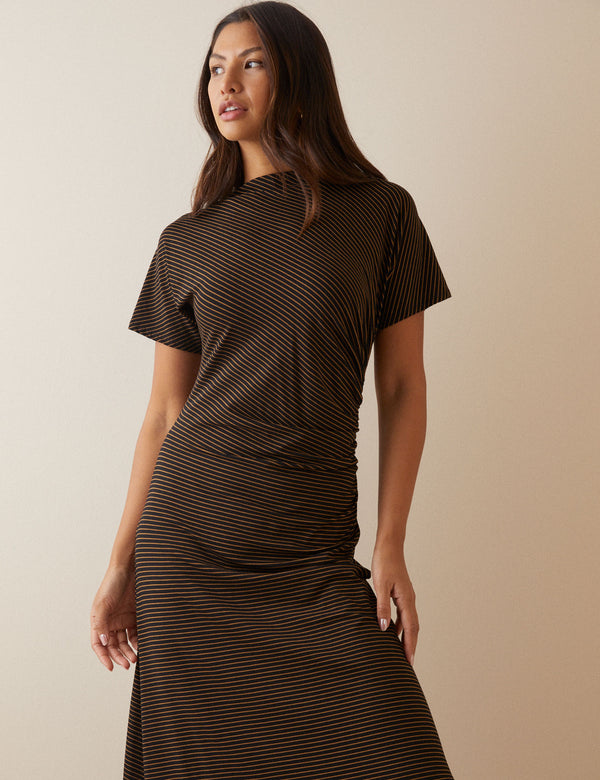 Brown Stripe Jersey Nellie Midi Dress