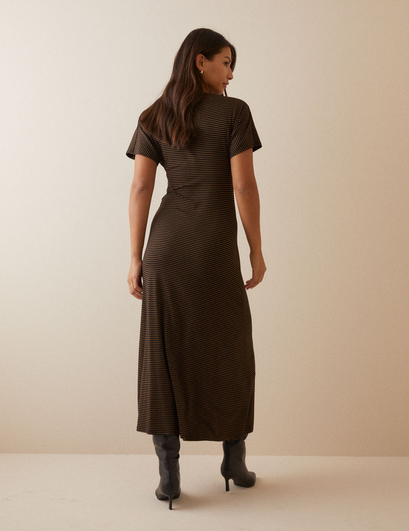 Brown Stripe Jersey Nellie Midi Dress