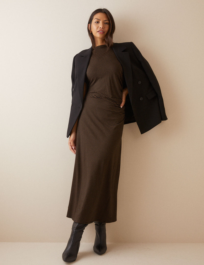Brown Stripe Jersey Nellie Midi Dress