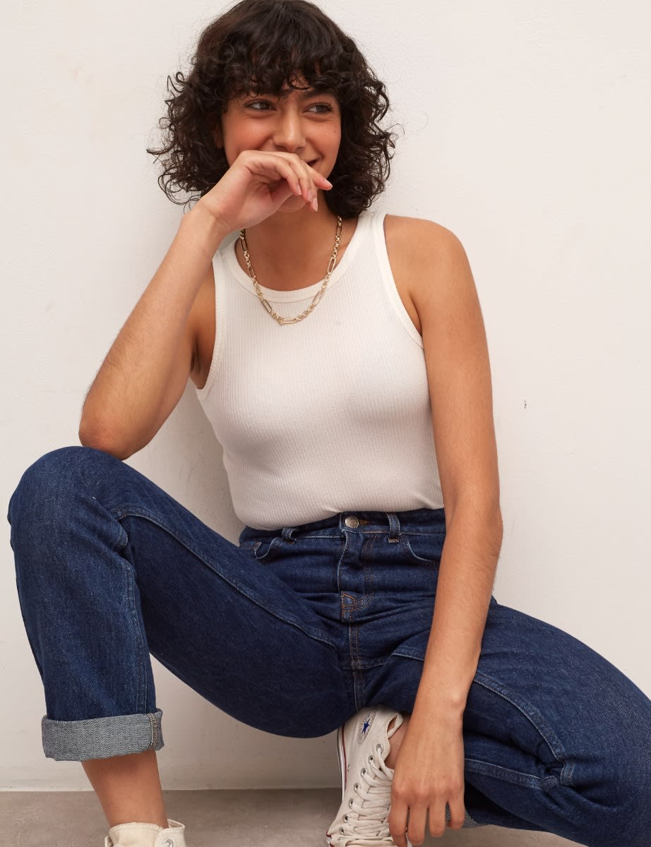 Calça Jeans Feminina Mom Cintura Alta Estonada Denim Médio - Foto 8