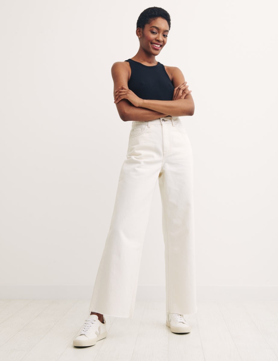 Jeans Outfits Flattering White Pants High Rise Wide Leg Ecru Jeans