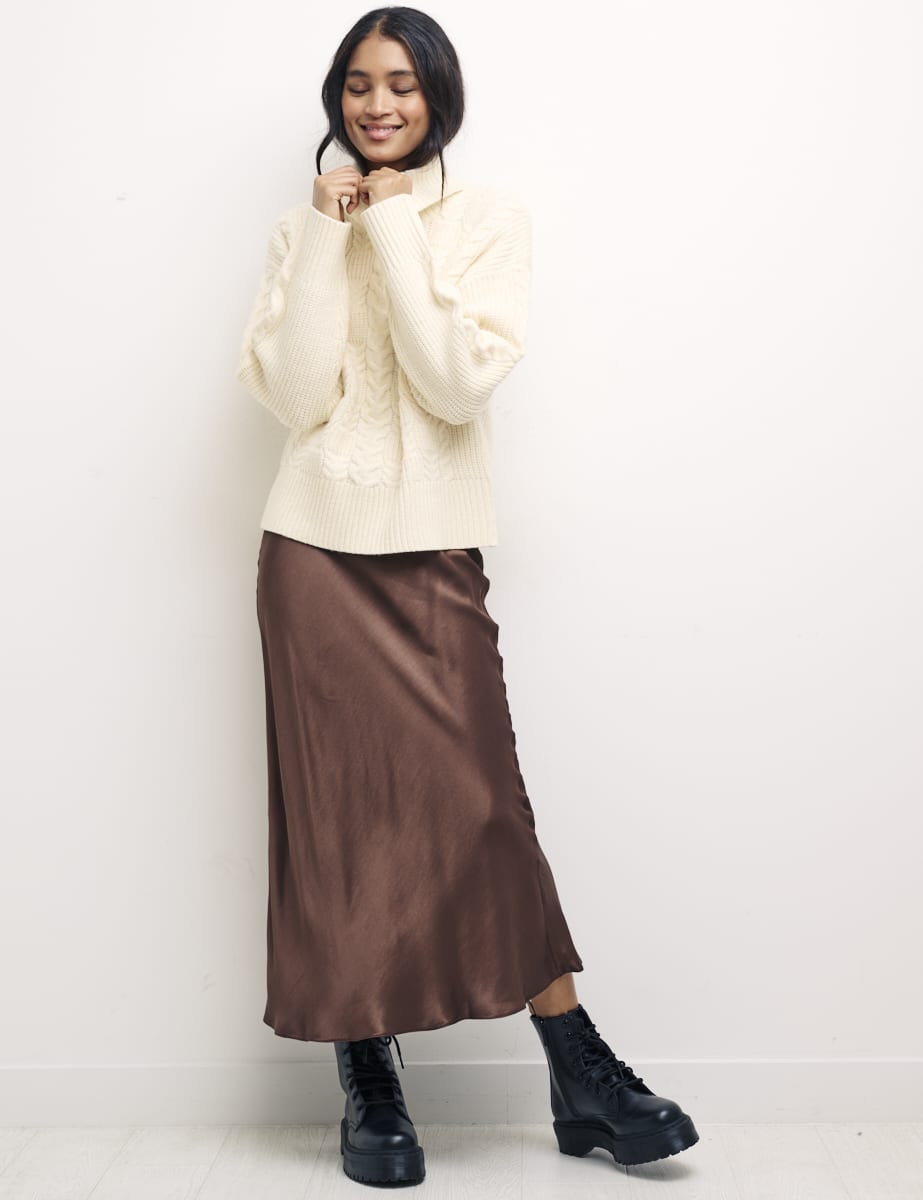 Slip Skirt Sweater Satin Skirt Winter Outfit Satin Skirt Silk