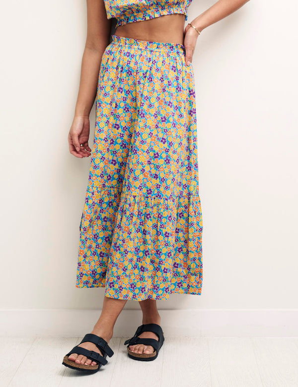 Retro Floral Willow Midi Skirt
