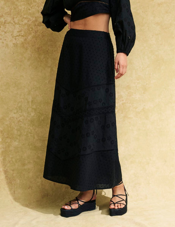 Black Broderie Olympia Midi Skirt