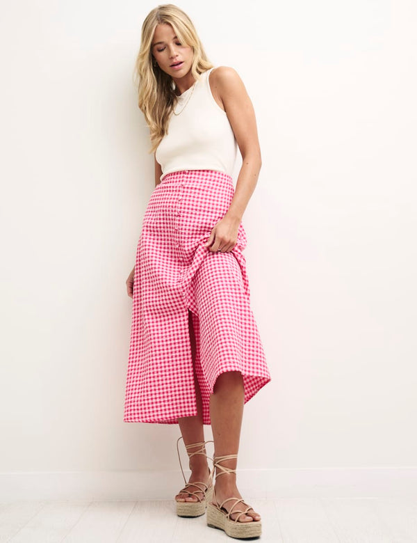 Pink Gingham Sadie Midi Skirt