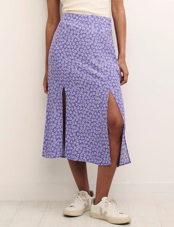 Blue Heart Print Midi Skirt
