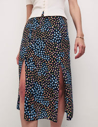 Black Speckle Print Sara Midi Skirt
