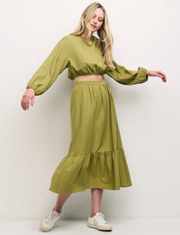 Khaki Green Bianca Midi Skirt