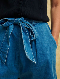Blue Denim Tie Waist Shorts