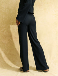 Black Crinkle Wide Leg Trouser