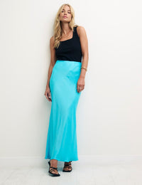 Blue Mila Satin Slip Skirt