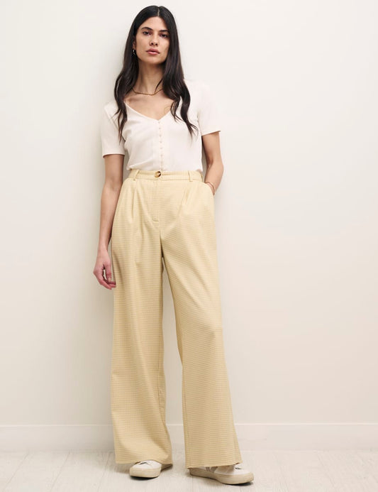 Yellow Check Wide Leg Trousers - Main Image