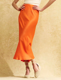 Orange Satin Slip Mila Midi Skirt
