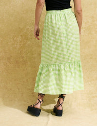 Green Gingham Check Bianca Midi Skirt