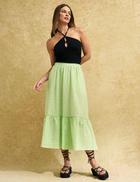 Green Gingham Check Bianca Midi Skirt