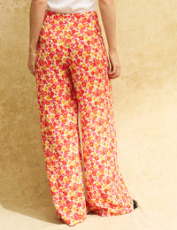 Orange Floral Print Wide Leg Cora Trousers