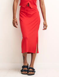 Red Side Slit Midi Skirt