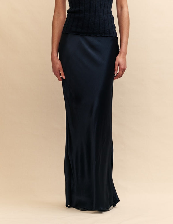 Black Mila Satin Maxi Slip Skirt