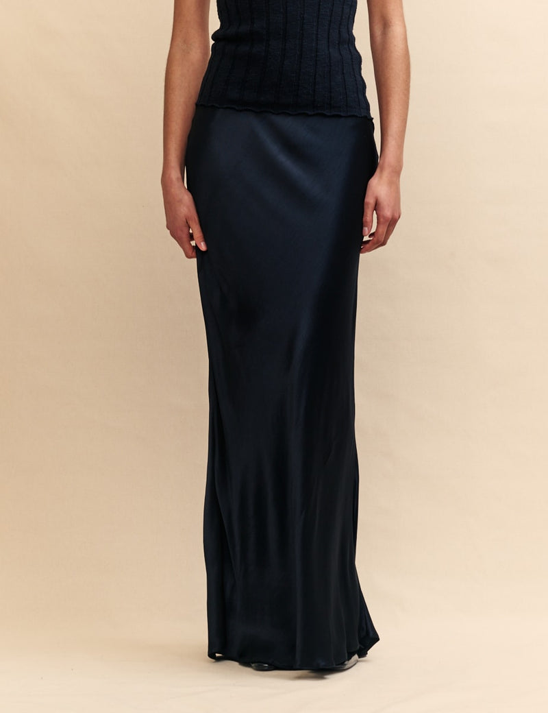 Black Mila Satin Maxi Slip Skirt