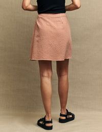 Brown Gingham Check Wrap Mini Skirt