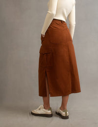 Brown Utility Cargo Midi Skirt