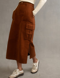 Brown Utility Cargo Midi Skirt