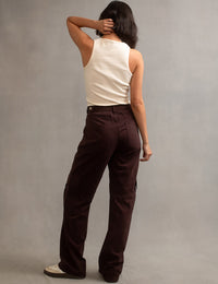 Brown Cargo Utility Straight Leg Twill Trousers