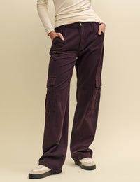 Brown Cargo Utility Straight Leg Twill Trousers