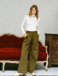 Khaki Green Relaxed Tailored Twill Trousers