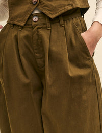 Khaki Green Relaxed Tailored Twill Trousers