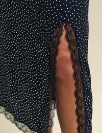 Black Spot Print Side Slit Janie Midi Skirt