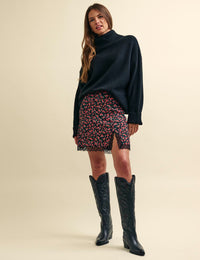 Black and Red Poppy Print Side Slit Janie Mini Skirt