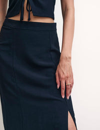 Black Side Slit Tara Midi Skirt